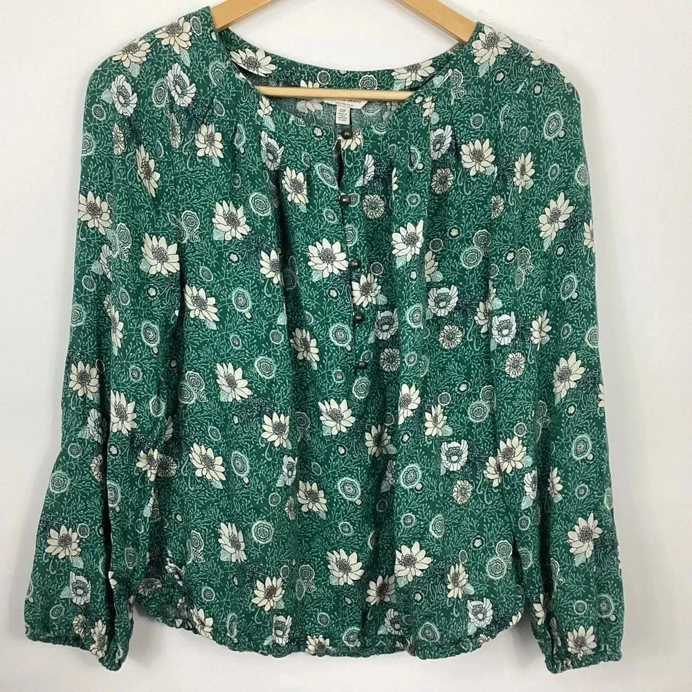 Lucky Brand Floral Boho Popover Blouse Size Small